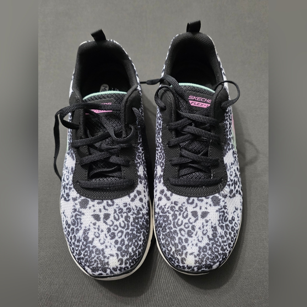 Cheetah Black & White Sketchers Shoes, Casual, Running, Walking.